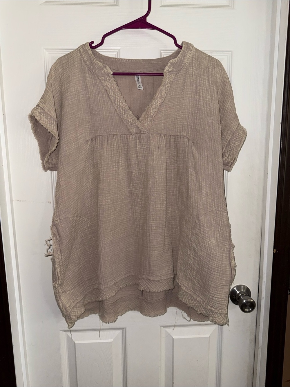 Zenana Outfitters Taupe Gauze V-Neck Tunic